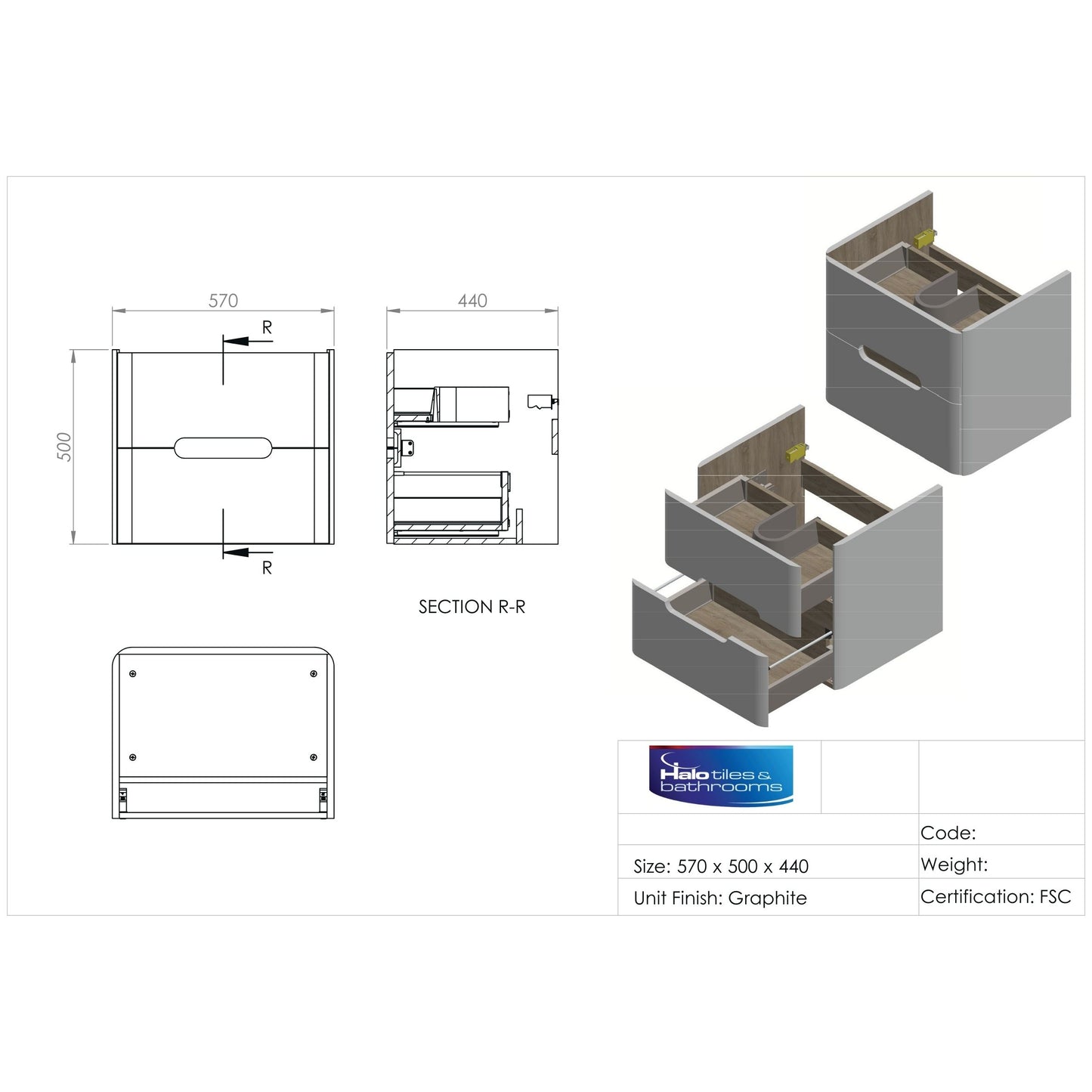 Carter 600mm Wall Hung Grey Vanity Unit