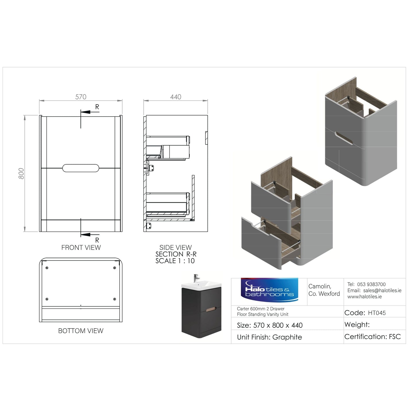 Carter 600mm Freestanding Grey Vanity Unit