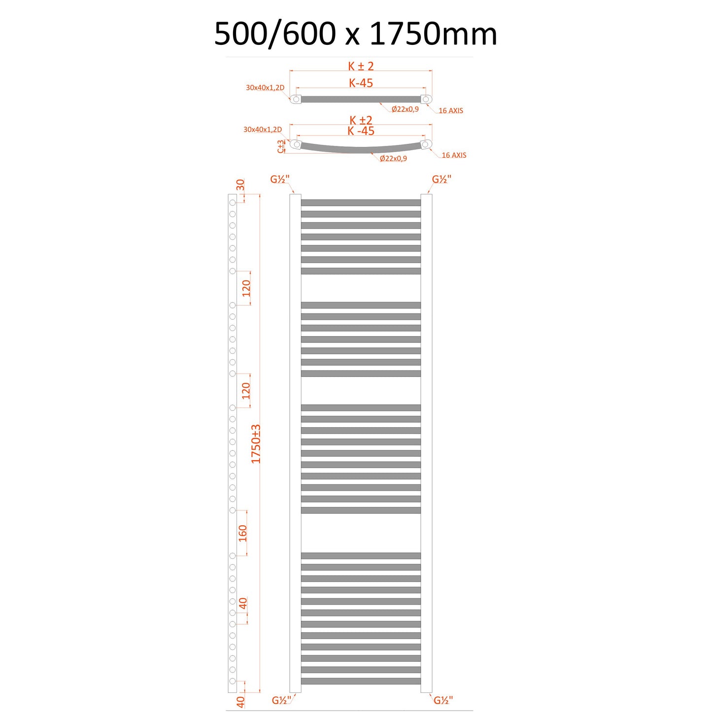 Straight Anthracite Heated Towel Rails