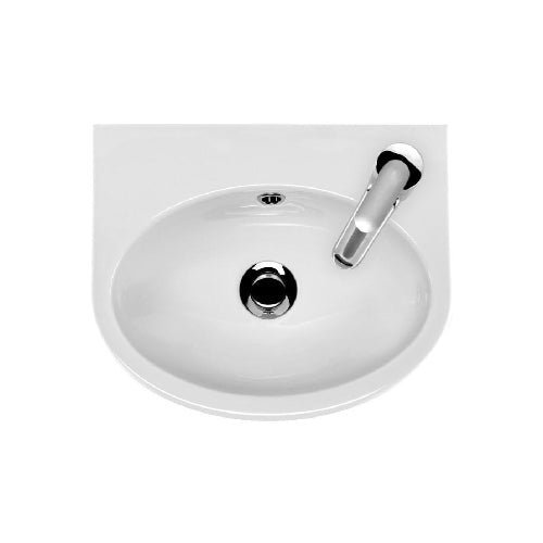 White sink with a silver faucet on a white background