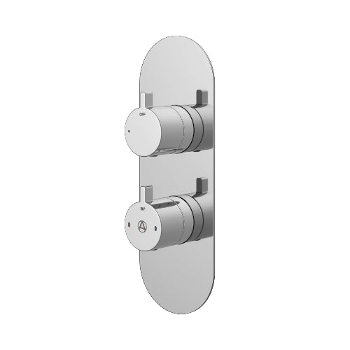 Chrome shower control panel on a white background