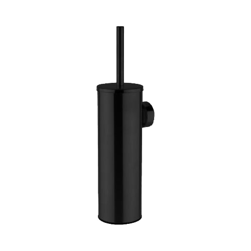 A wall mounted toilet brush with a holder, finished in brushed brass.