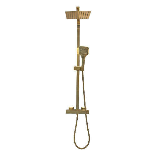 A brushed brass shower column