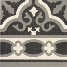 Load image into Gallery viewer, Victorian Florentine pattern tile edge piece in black