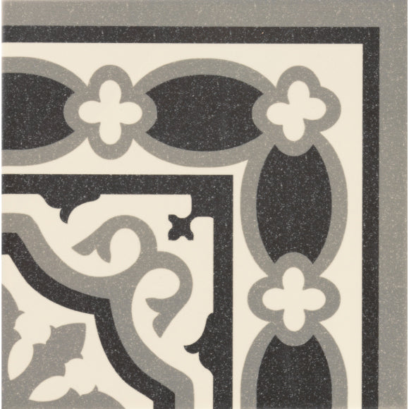 Victorian Florentine pattern tile corner piece in white