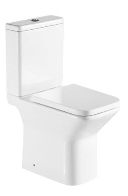 White toilet with a closed seat on a white background