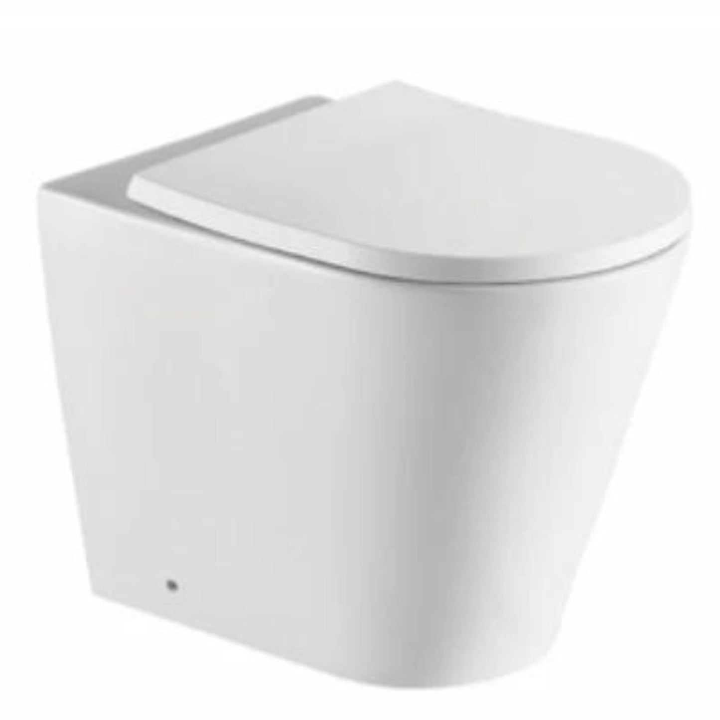 A white rimless back-to-wall toilet with a contemporary design, visible without a cistern.