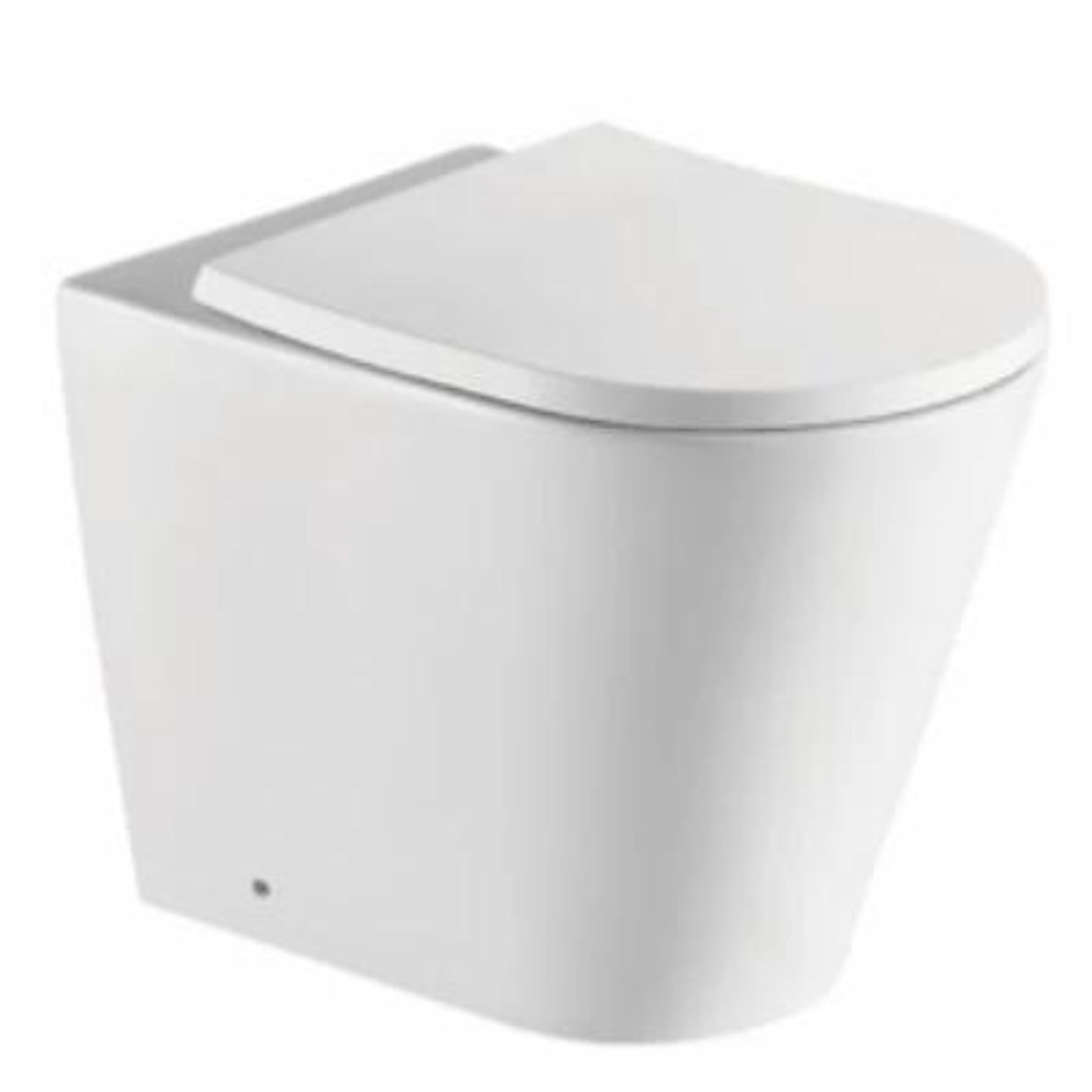 A white rimless back-to-wall toilet with a contemporary design, visible without a cistern.