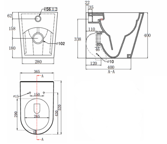 Artesan Ariel Back To Wall Rimless WC Toilet