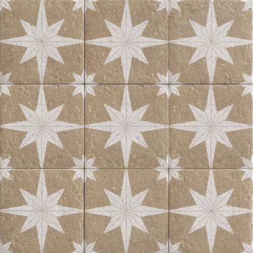 Pattern of white star shapes on a beige background