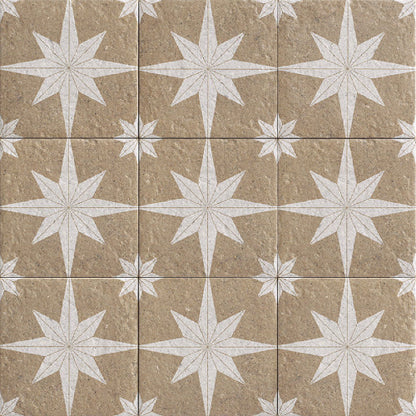 Pattern of white star shapes on a beige background