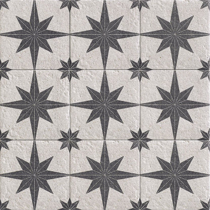 Patterned tiles with star design on a gray background