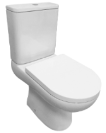 White toilet with a closed lid on a white background