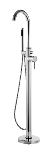Chrome freestanding bathtub faucet with handheld shower