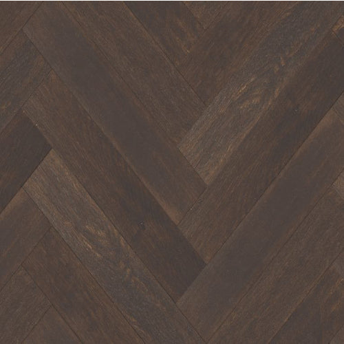 Dark wood flooring with a herringbone pattern