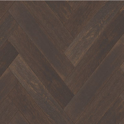 Dark wood flooring with a herringbone pattern