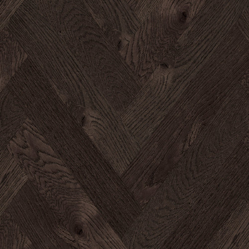 Close-up of dark wood flooring with a herringbone pattern