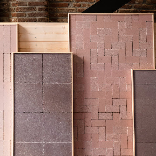 Brick and stone wall panels with a brick pattern.