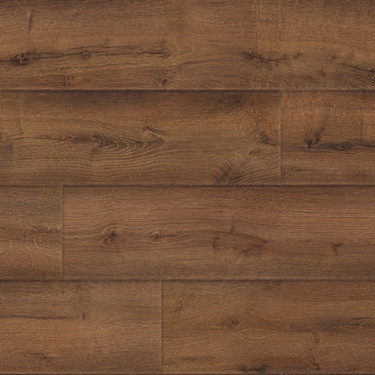 Close-up of wooden flooring with a brown finish