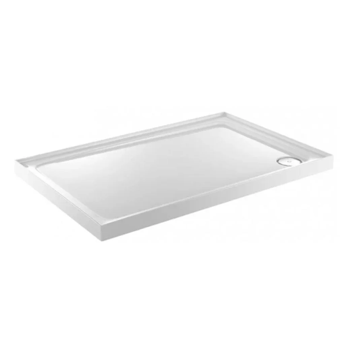 Rectangular white shower tray on a white background