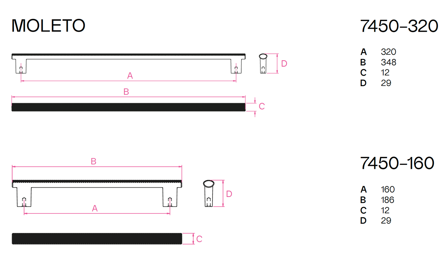 Moleto 160mm Handle Bright Chrome