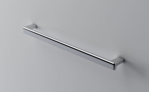 Chrome towel bar on a gray background