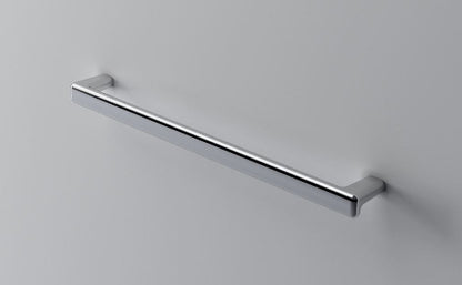 Chrome towel bar on a gray background