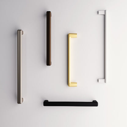 Set of different door handles on a light gray background