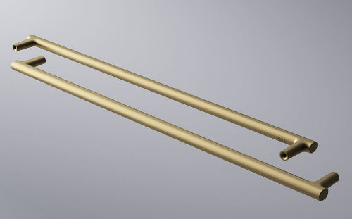 Gold towel bar on a gray background