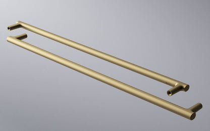 Gold towel bar on a gray background