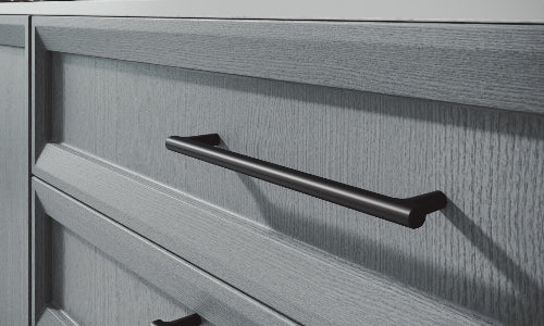 Gray cabinet with a black handle
