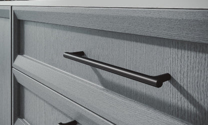 Gray cabinet with a black handle