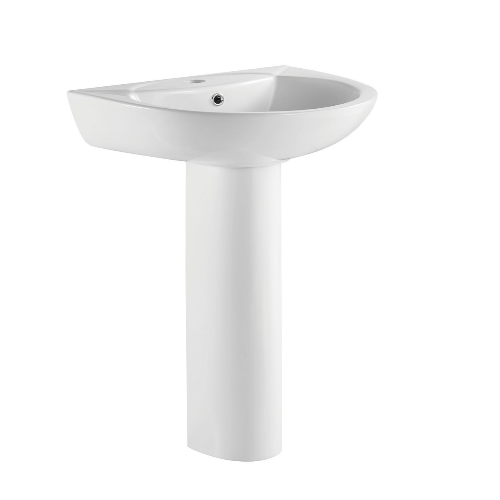 White pedestal sink on a white background