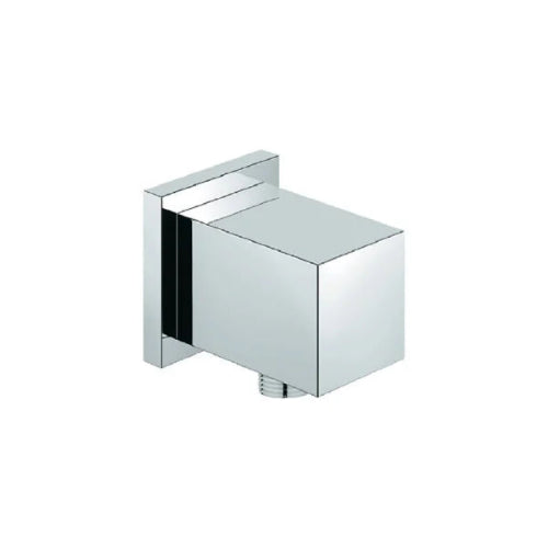 A modern square-designed outlet elbow for connecting a shower hose to the wall.