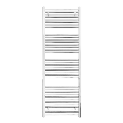 Chrome towel radiator on a white background