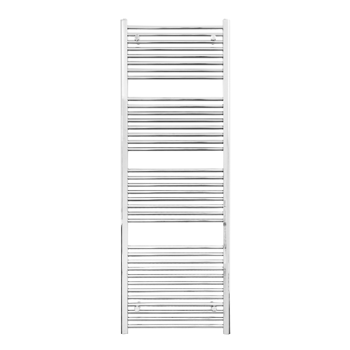 Chrome towel radiator on a white background