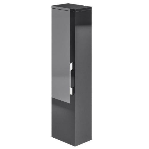 A tall gloss grey Weston storage cabinet for bathrooms, featuring a single handle and a rectangular shape.