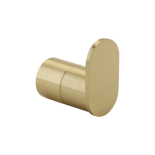 A single robe hook with a brushed brass finish.
