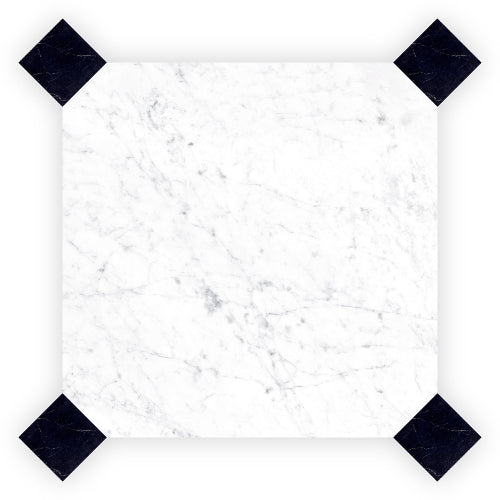 White marble floor with black border