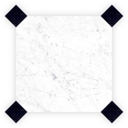 White marble floor with black border