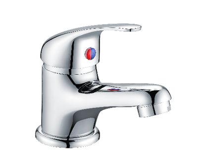 Chrome bathroom faucet on a white background