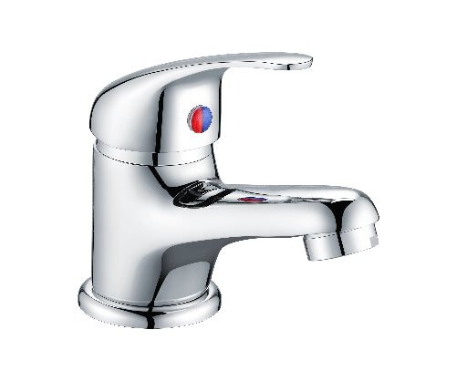 Chrome bathroom faucet on a white background