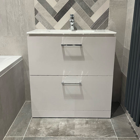 Weston 800mm 2 Drawer F/S + Basin - White