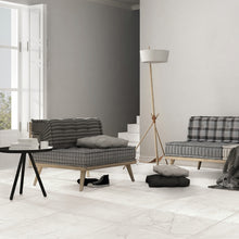 Load image into Gallery viewer, Antica Carrara White Marble effect porcelain floor tiles in living room setting