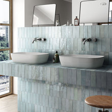 Load image into Gallery viewer, Artisan Aqua Zellige effect tiles on bathroom wall