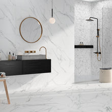 Load image into Gallery viewer, White marble effect tiles in bathroom