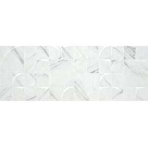 White marble effect tile with qube decor