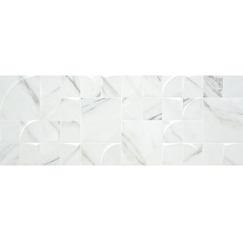 White marble effect tile with qube decor