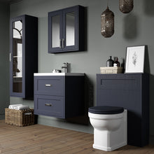 Load image into Gallery viewer, Bathroom with navy blue furniture