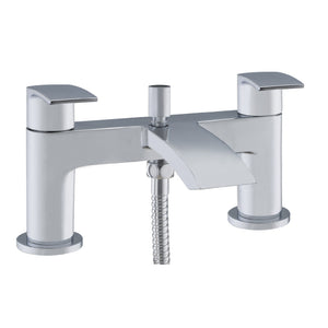 Powerscourt chrome bath shower mixer with curved handles and spout